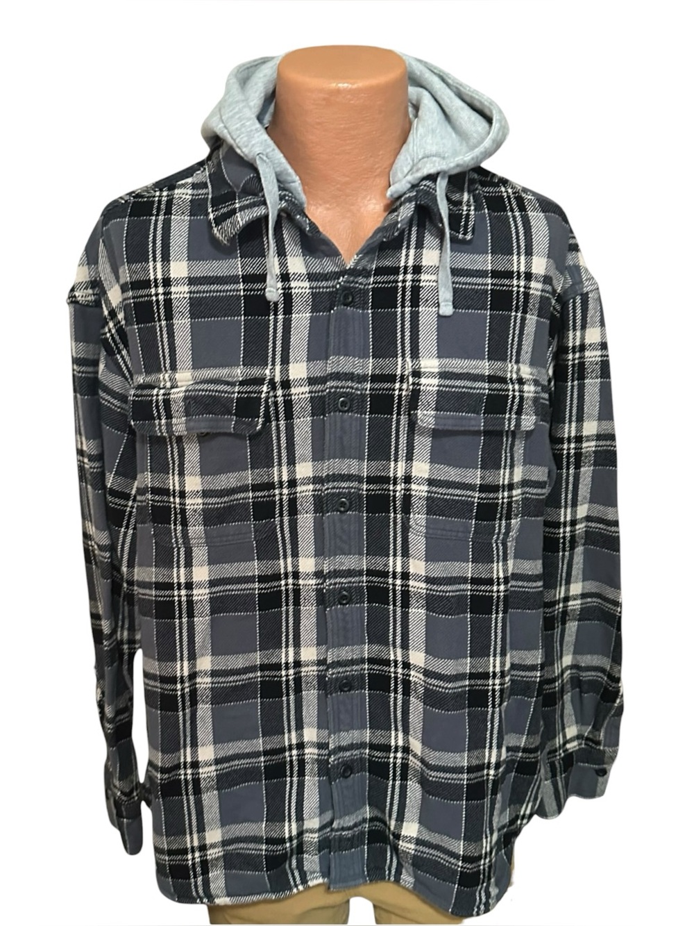 Men’s AE American Eagle Relaxed Hooded Flannel Shirt XL